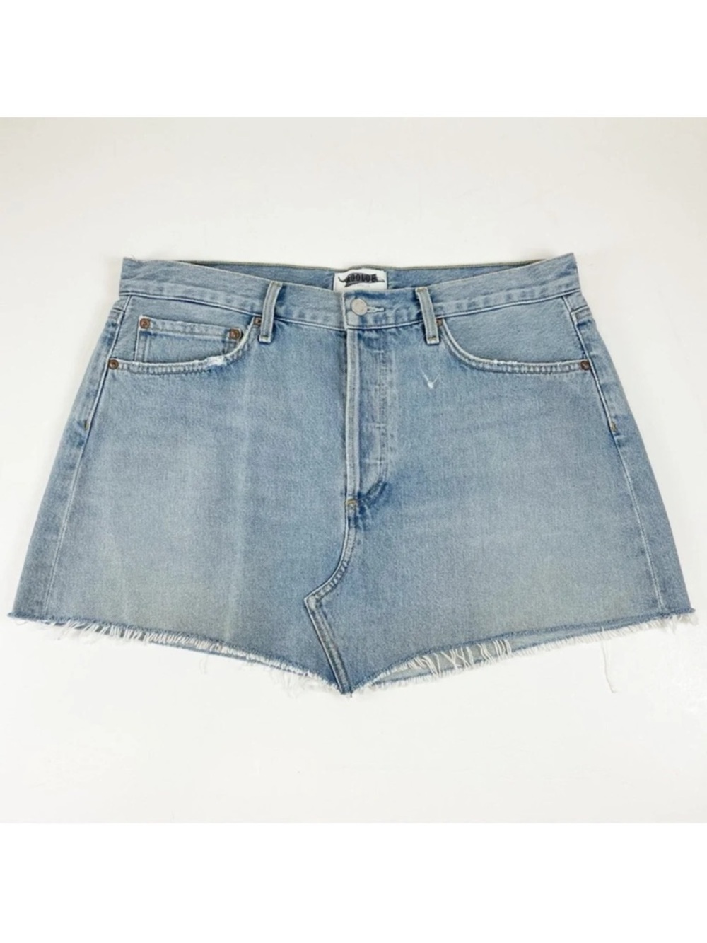 Agolde Parker Angled Denim Jean Skirt Womens 30 Blue Distressed Frayed Edge